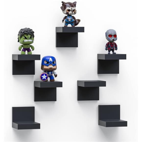 7-Pack Small Floating Shelves for Wall by RicherHouse, Plastic Black Shelf 4 - Picture 1 of 7